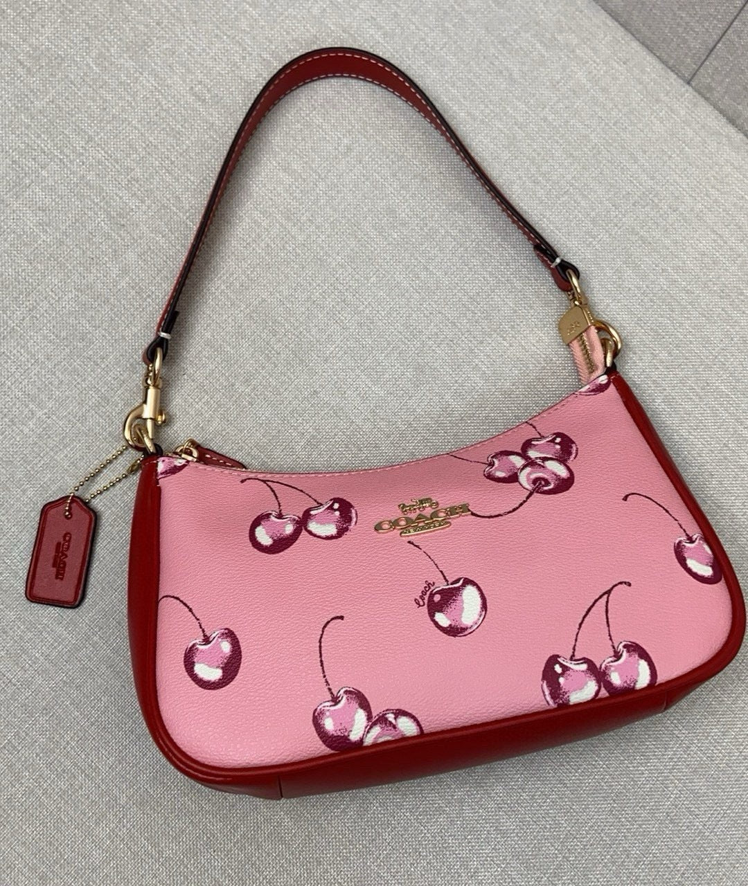 Découvrez le Sac Coach CB2909, un modèle élégant avec un motif unique de cerises rouges.