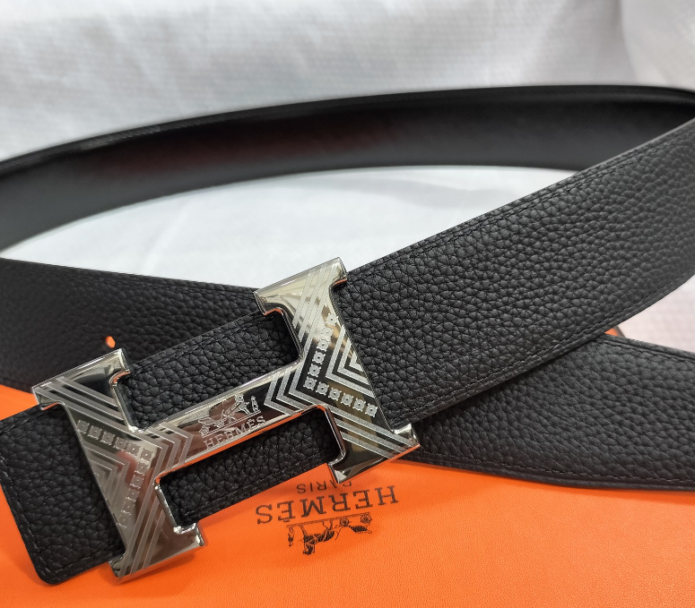 Ceinture Hermès H Cuir Grainé Gravure Signature