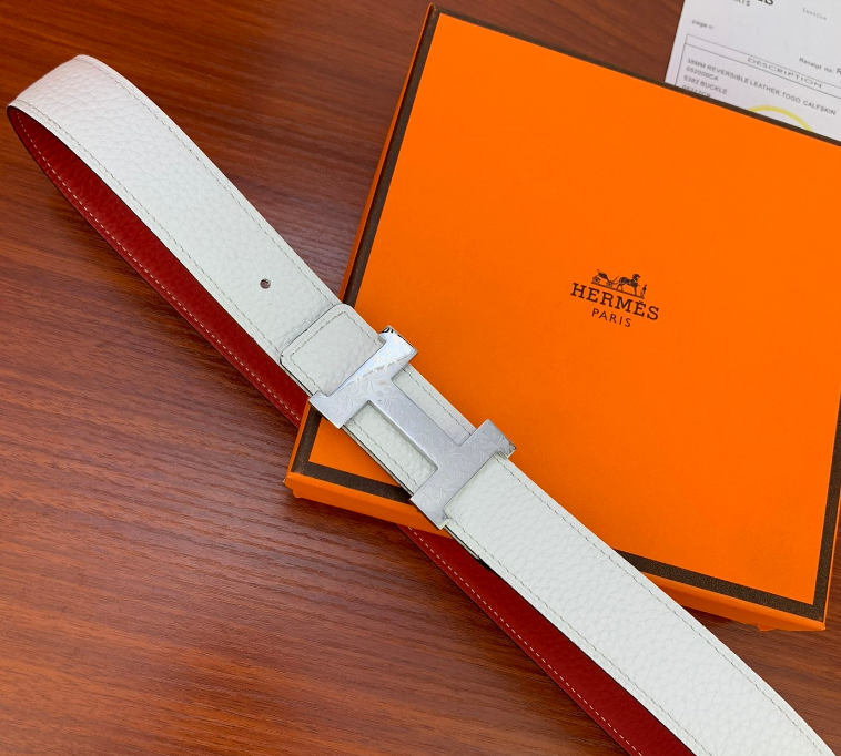 Ceinture Hermès H Cuir Grainé Réversible Gravure Élégante