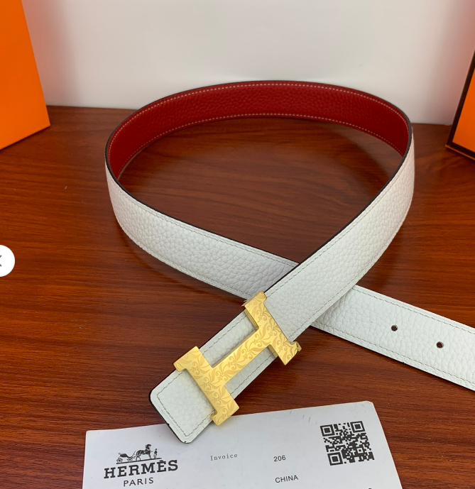 Ceinture Hermès H Cuir Grainé Réversible Gravure Élégante