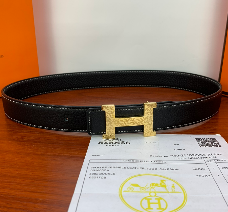 Ceinture Hermès H Cuir Grainé Réversible Gravure Élégante