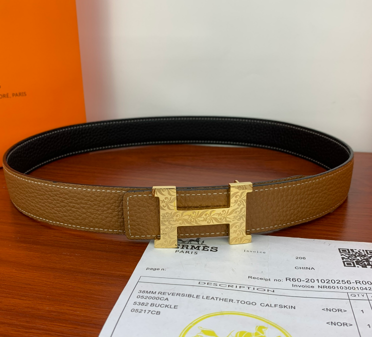 Ceinture Hermès H Cuir Grainé Réversible Gravure Élégante