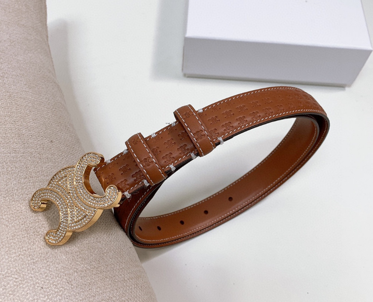 Ceinture Celine Triomphe Strass Cuir Embossé