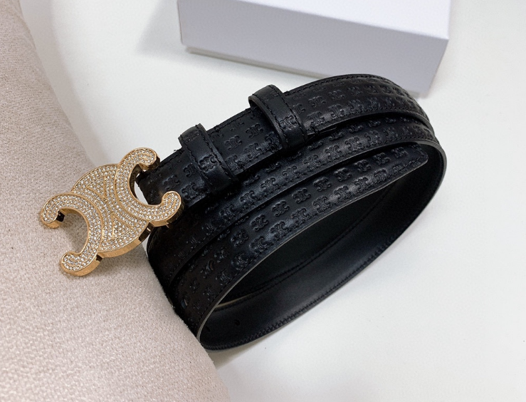 Ceinture Celine Triomphe Strass Cuir Embossé