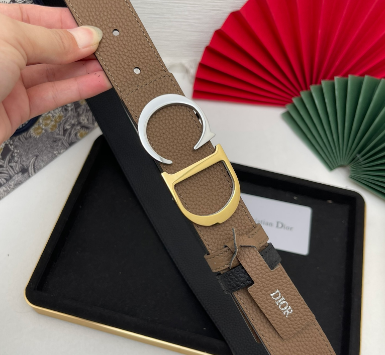 Ceinture Dior CD Cuir Grainé Bicolore Signature