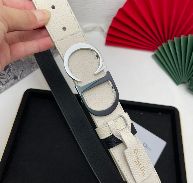 Ceinture Dior CD Cuir Grainé Bicolore Signature