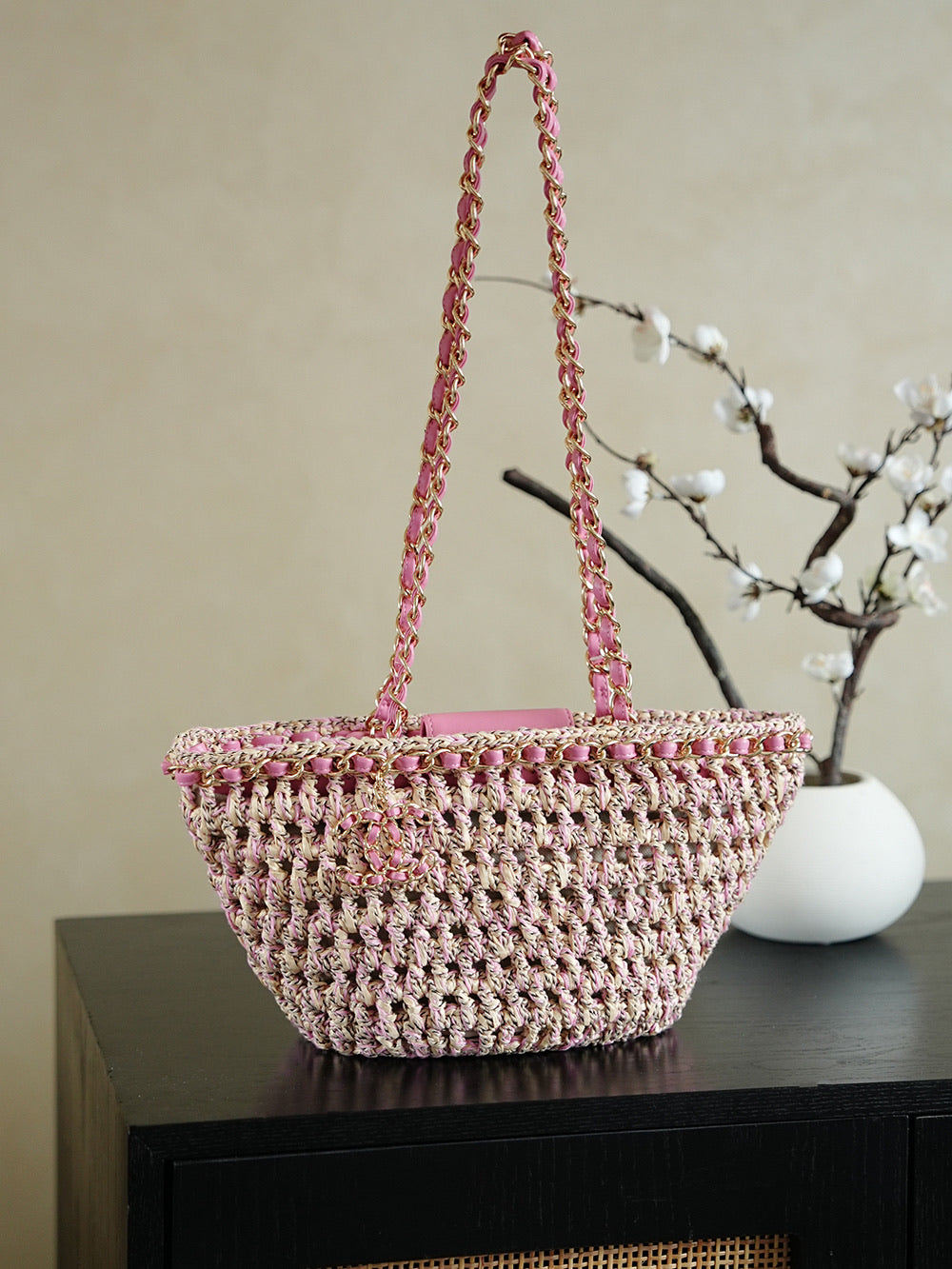 Sac panier tressé avec chaîne