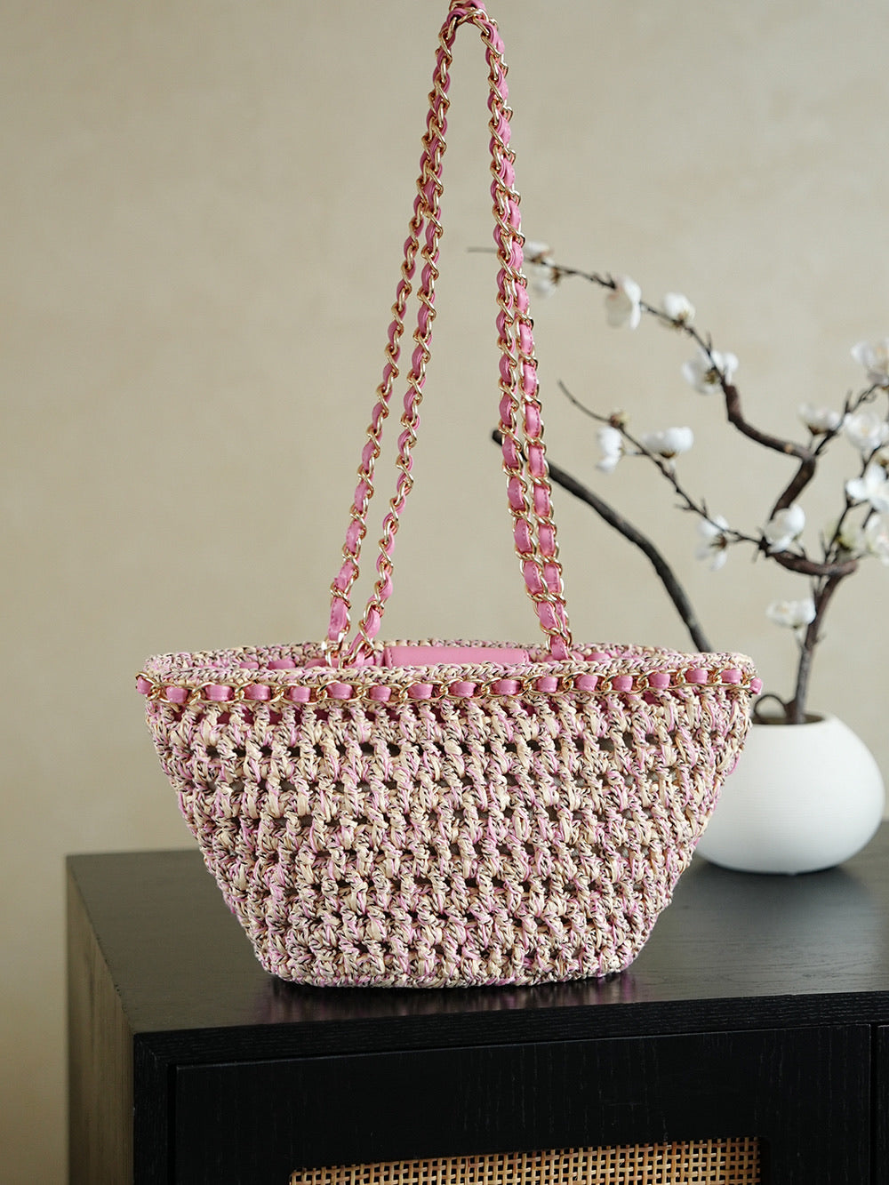 Sac panier tressé avec chaîne
